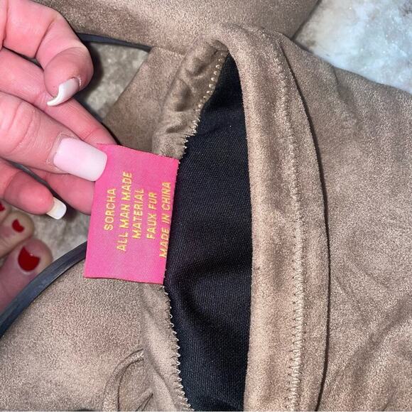 Catherine Malandrino - Taupe Faux Suede Over-the-Knee Boots Sz 10 tan back tie - Picture 4 of 10